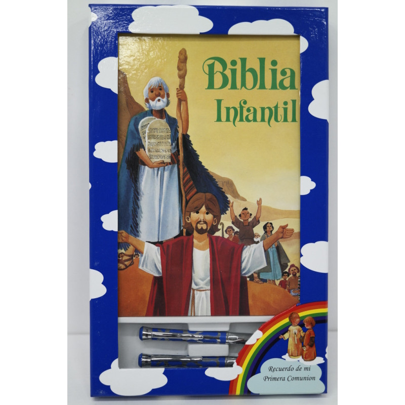 JUEGO LEBER BOLIGRAFO PLUMA Y BIBLIA CARTONE AZUL 10.407-02