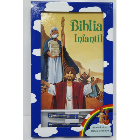 JUEGO LEBER BOLIGRAFO PLUMA Y BIBLIA CARTONE AZUL 10.407-02