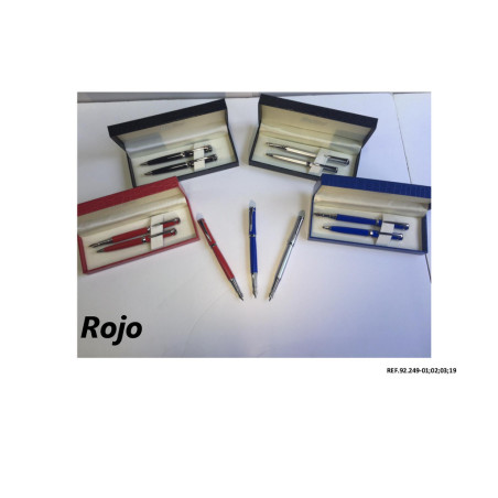 JUEGO BOLI PLUMA LEBER METAL LACA BOTON NEGRO ESTUCHE 92.249-03 ROJO