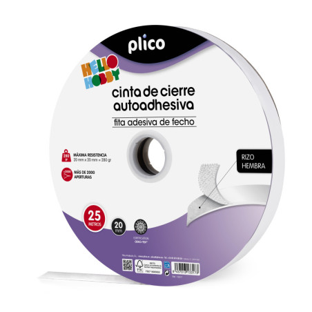 CINTA CIERRE AUTOAHDESIVA 25M X 50MM BLANCO HEMBRA PLICO