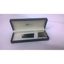 JUEGO LEBER BOLIGRAFO PLUMA METALICO CROMADO NEGRO 97.241 01 ^