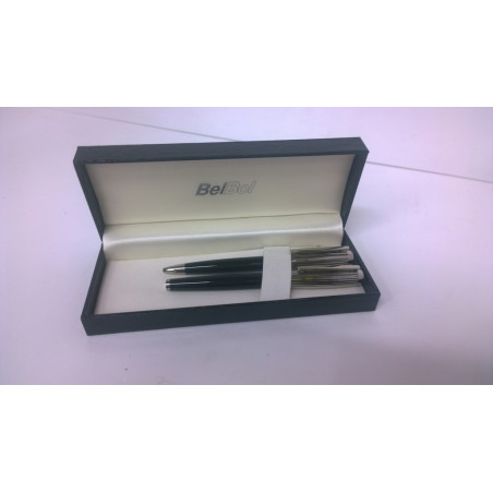 JUEGO LEBER BOLIGRAFO PLUMA METALICO CROMADO NEGRO 97.241 01 ^