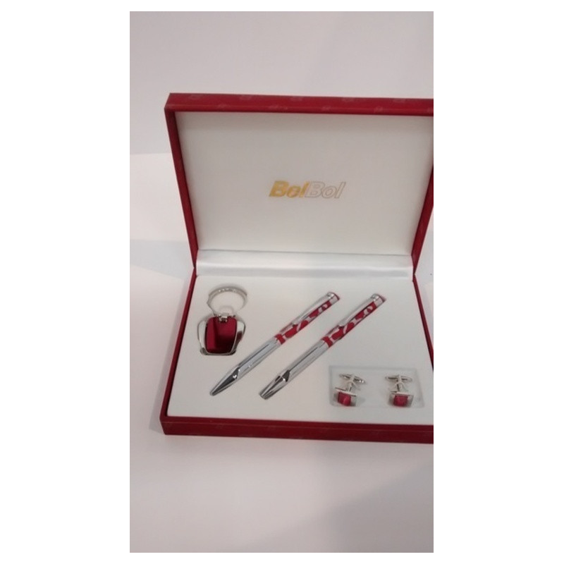 JUEGO LEBER BOLIGRAFO, LAPIZ, LLAVERO Y GEMELOS ROJO 97.301