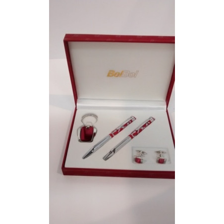 JUEGO LEBER BOLIGRAFO, LAPIZ, LLAVERO Y GEMELOS ROJO 97.301