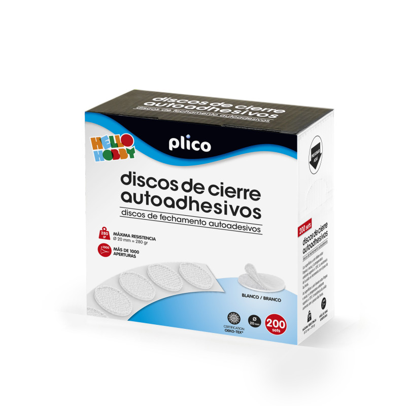 DISCOS DE CIERRE AUTOADHESIVOS MACHO/HEMBRA, 20 MM , 200 PARES BLANCO