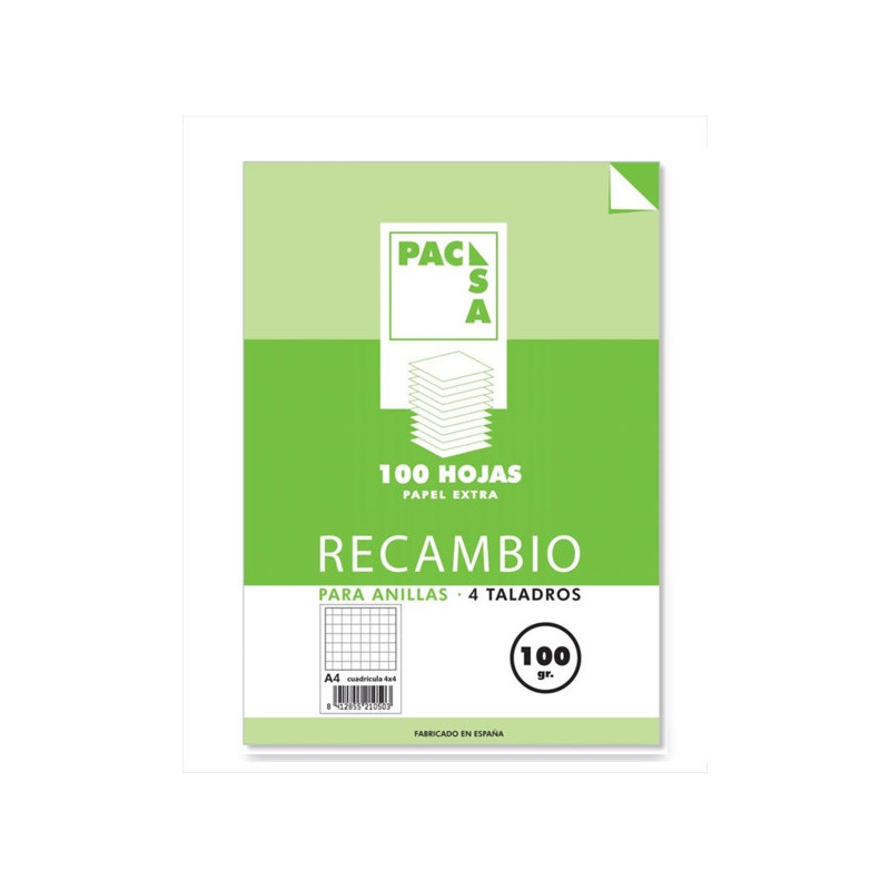 RECAMBIO PACSA A-4 100GR 100H 4 TALADROS CUADROS 4*4 MARGEN 21050