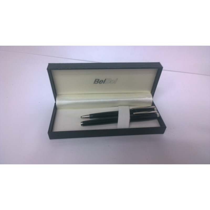 JUEGO LEBER BOLIGRAFO PLUMA METALICO NEGRO 97.240 01 ^