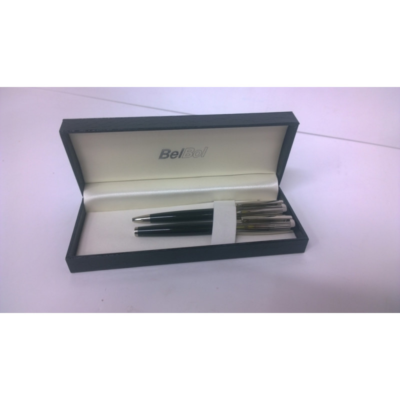 JUEGO LEBER BOLIGRAFO PLUMA METALICO CROMADO NEGRO 97.241 01 ^