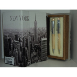JUEGO LEBER BOLIGRAFO PORTAMINAS MADERA CAJA VINTAGE NUEVA YORK 97.846-04 ^