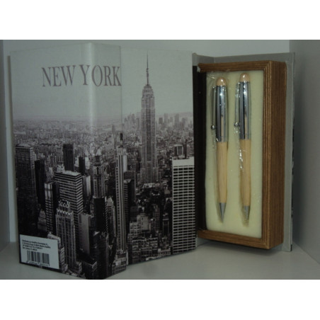 JUEGO LEBER BOLIGRAFO PORTAMINAS MADERA CAJA VINTAGE NUEVA YORK 97.846-04 ^
