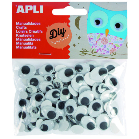 OJOS MOVILES ADHESIVOS NEGROS OVALADOS 100u.APLI 13264