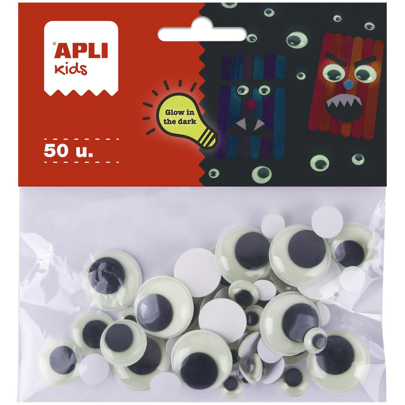 OJOS MOVILES ADHESIVOS GLOW IN THE DARK 50U APLI