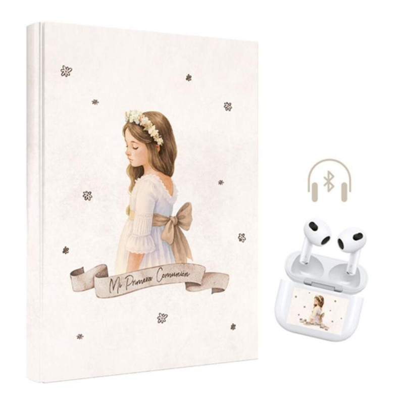 LIBRO COMUNION ARGU NIÑA FLORES DIBUJO + AURICULARES BLUETOOTH 49426 UNIDAD