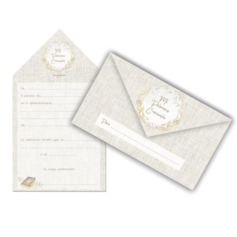 TARJETA INVITACION COMUNION ARGU NIÑO ORLA HOJAS BLISTER 10U 49438 UNIDAD