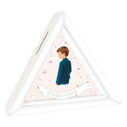 HUCHA COMUNION TRIANGULAR NIÑO ARGU PERSONALIZABLE C/CRISTAL UNIDAD 49507
