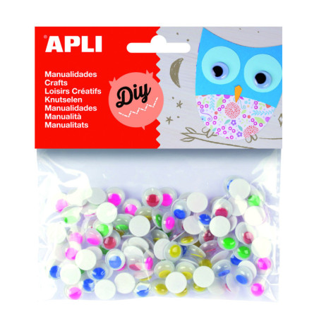 OJOS MOVILES ADHESIVOS PUPILA COLOR REDONDOS 100U APLI 13266