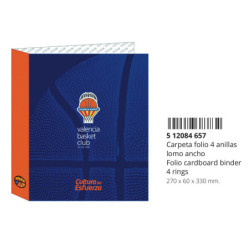 CARPETA F. 4 ANILLAS LOMO ANCHO VALENCIA BASKET SAFTA26 512084657 33X27 UNIDAD