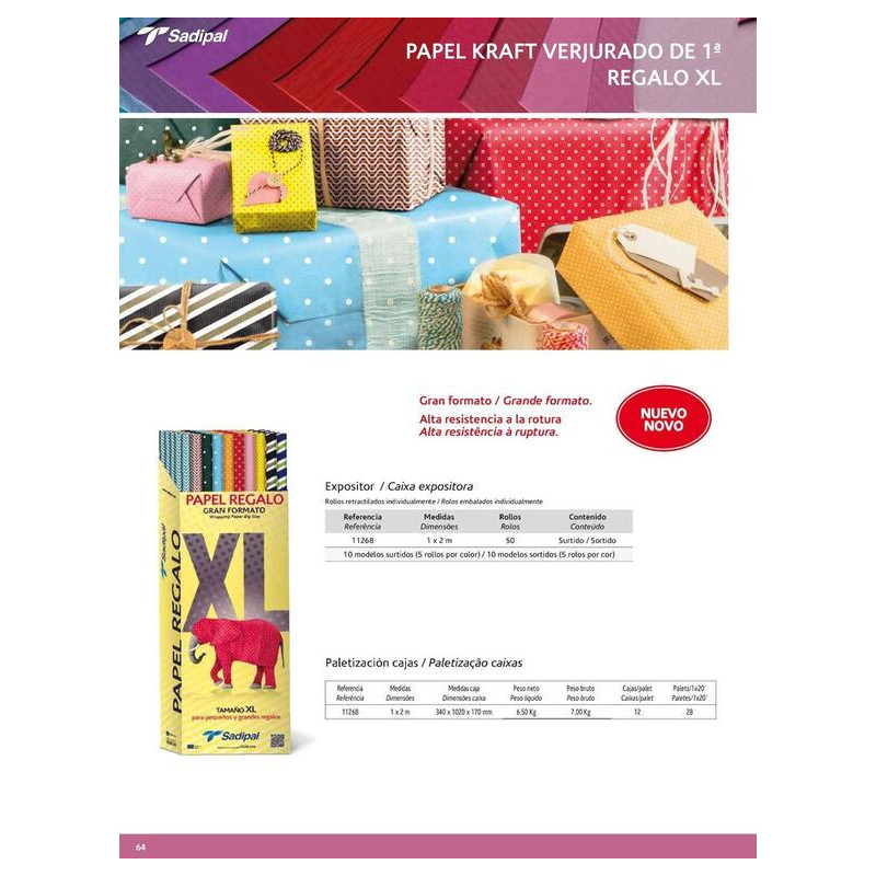 PAPEL KRAFT VERJURADO 70G DECORADO 1*2M REGALO XL SADIPAL 11268