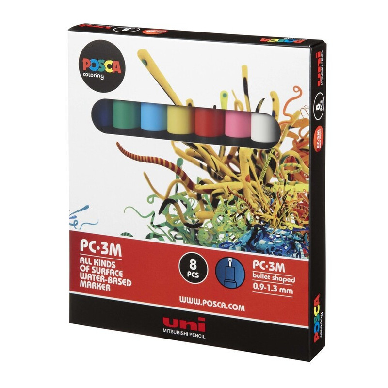 MARCADOR UNI-BALL POSCA PC-3M/8C PUNTA REDONDA SURTIDO C/8U
