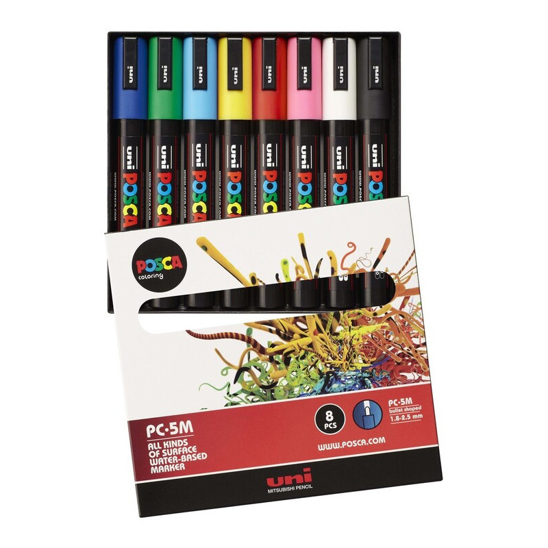 MARCADOR UNI-BALL POSCA PC-5M/8C PUNTA REDONDA 1,8-2,5MM 8 COLORES SURTIDO 182634679