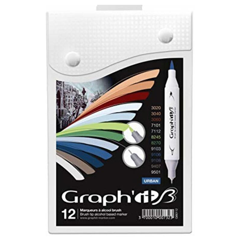 ROTULADOR GRAPH'IT DOBLE PUNTA PINCEL BASE ALCOHOL CAJA 12U COLORES URBAN GI80112 MCH