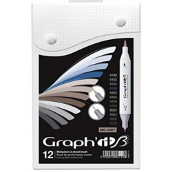 ROTULADOR GRAPH'IT DOBLE PUNTA PINCEL BASE ALCOHOL CAJA 12U COLORES MIX GREY GI80113 MCH