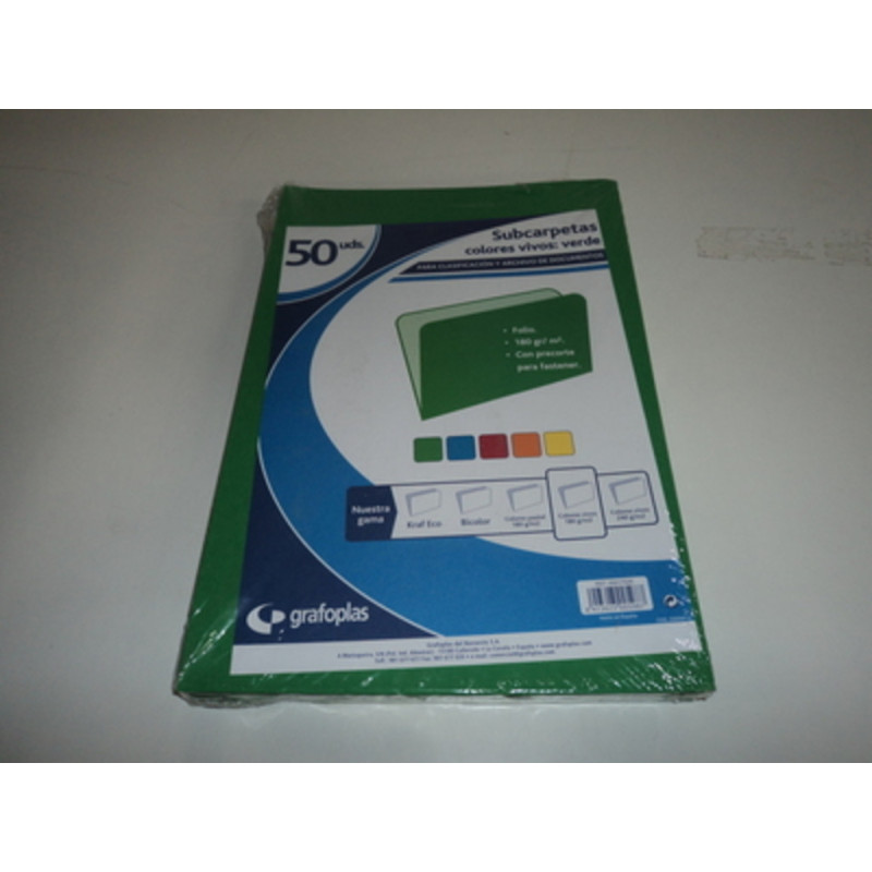 SUBCARPETA FOLIO VERDE INTENSO PTE 50U GRAFOPLAS