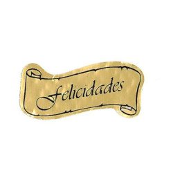 ETIQUETAS FELICIDADES EURO METALIZADAS 450U. 5F14