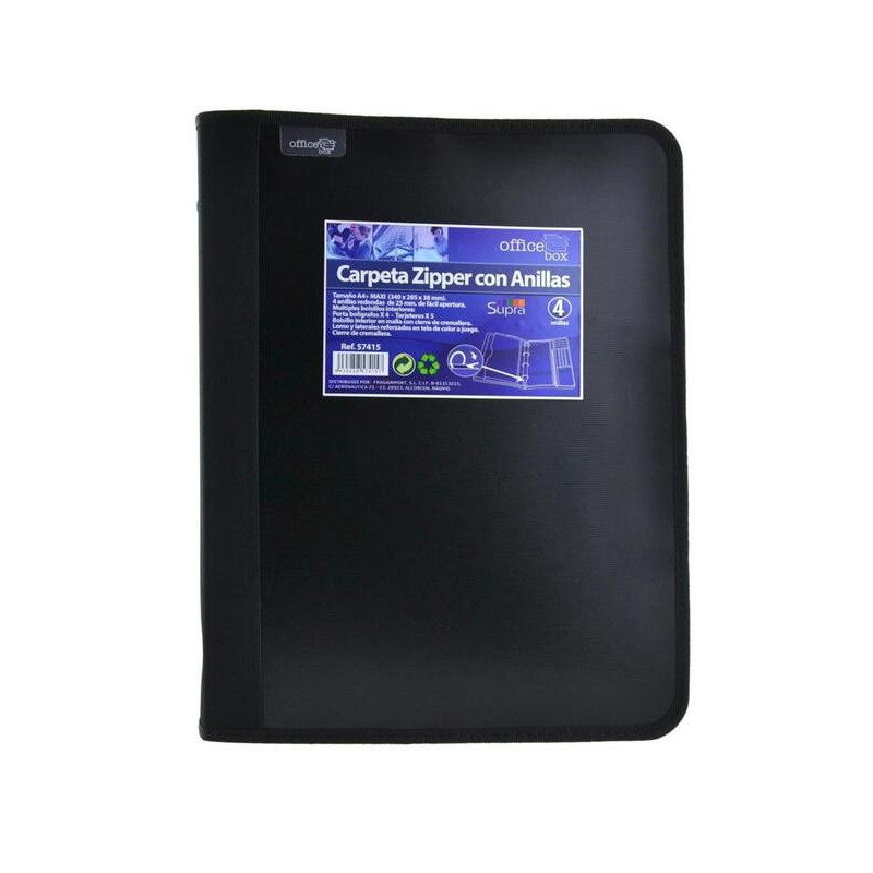 CARPETA 4A 25 CREMALLERA OFFICEBOX PP BORDE TELA SUPRA NEGRO UNIDAD 574