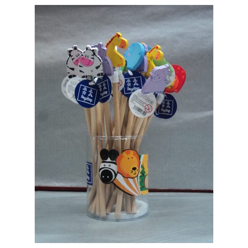 LAPIZ DECORADO REGALPAP MADERA NATURAL MUELLE ANIMALES 6 MOD. 4712 ^