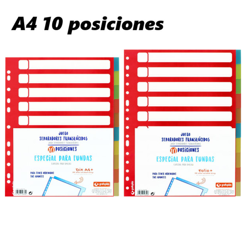 SEPARADOR A-4+ PP RIGIDO 10 POSICIONES GRAFOPLAS ESPECIAL FUNDAS 41260700