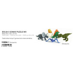 PACK BOLSA 5 GOMAS DE BORRAR PUZZLE DESMONTABLES DINOSAURIOS MR18 GIFTS2 11234