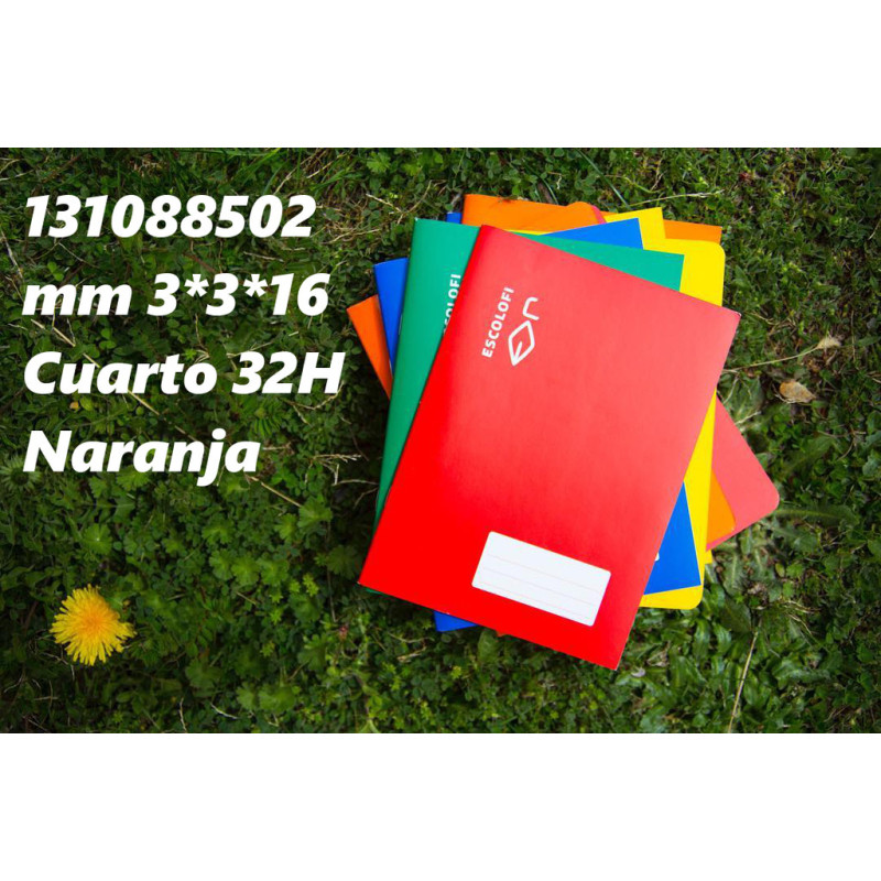 LIBRETA GRAPADA CUARTO 32 HOJAS 70 GR MM 3*3*16 NARANJA 131088502 ESCOLOFI (10)