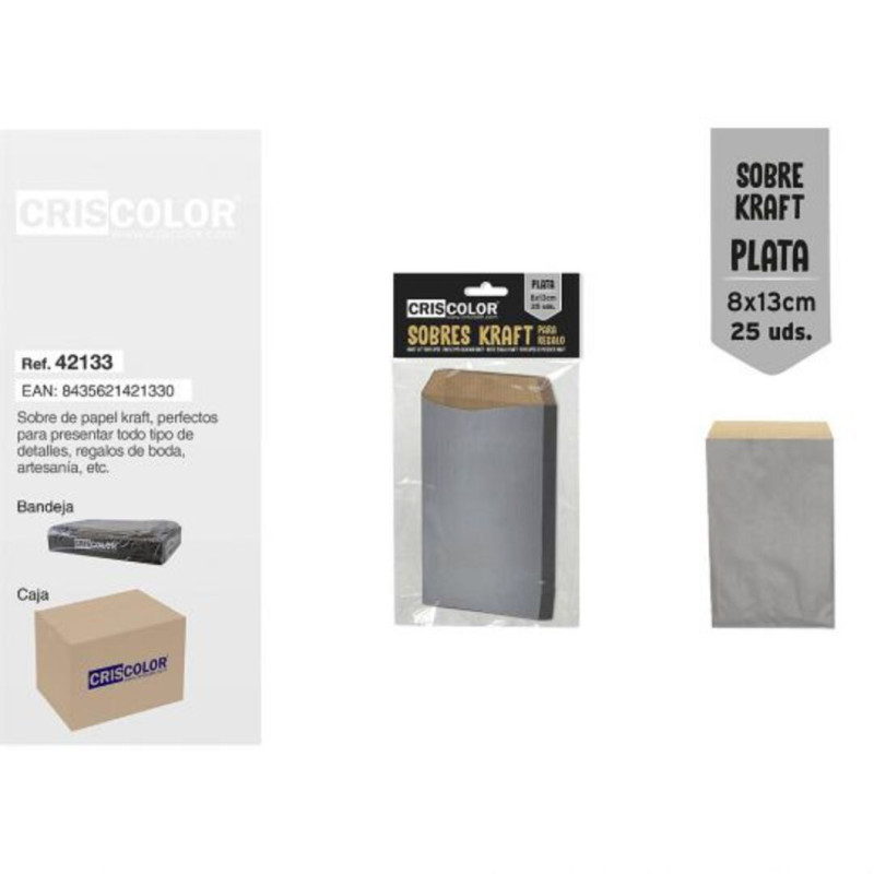 SOBRE BOLSA KRAFT PLATA PLANO 8*13 PTE 25U 42133 CRIS