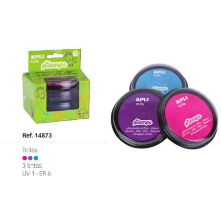 SET DE 3 TAMPONES TINTA APLI ROSA LILA AZUL 14873 ^