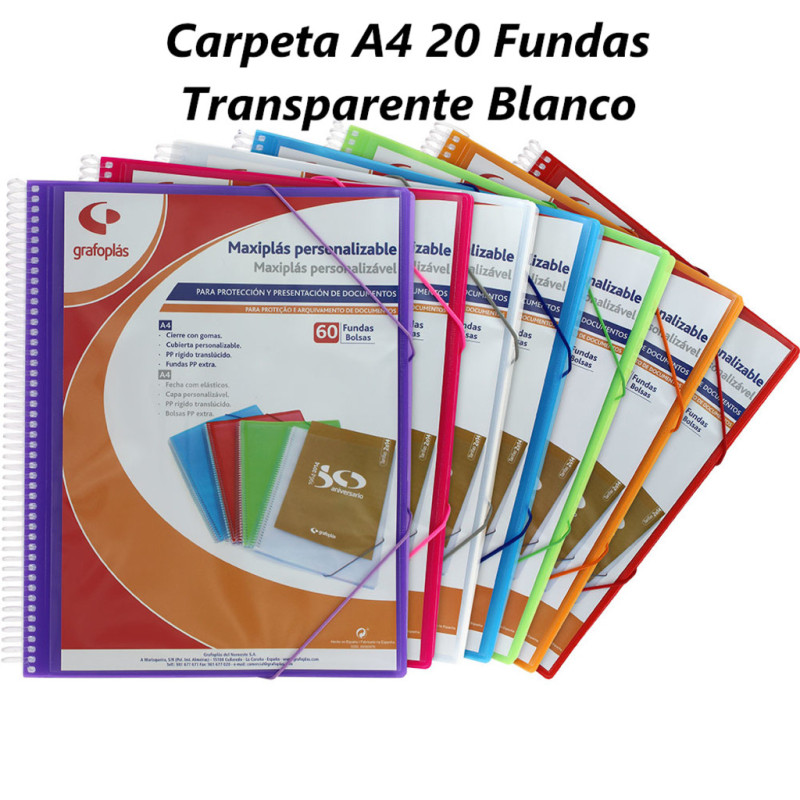 CARPETA ESCAPARATE A4 MAXIPLAS PERSONALIZABLE 20F TRANSPARENTE BLANCO 00 GRAFOPLAS 39842000 (6)