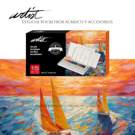 ACRILICOS EN ESTUCHE PLASTICO ALEX BOG 15 COLORES TUBOS 12ML PROFESSIONAL AB-0104