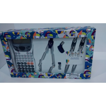 JUEGO LEBER BOLIGRAFO, LAPIZ, CALCULADORA Y COMPAS NEGRO 28.056