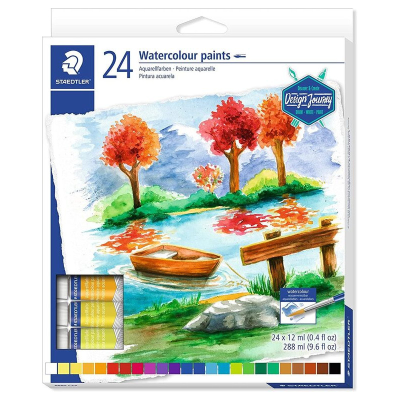 PINTURA WATERCOLOR ACUARELA STAEDTLER 12ML CAJA 24 COLORES 8880 C24 02 DESIGN JOURNEY