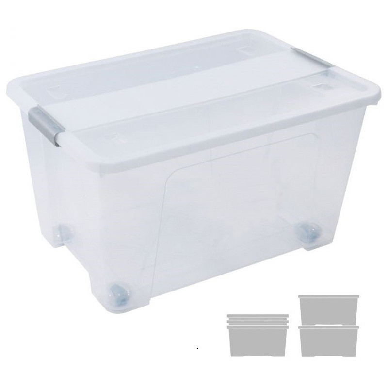CAJA ALMACENAJE CON TAPA Y RUEDAS 52 L 400X570X320 MM CRISTAL ARCHIVO 2000
