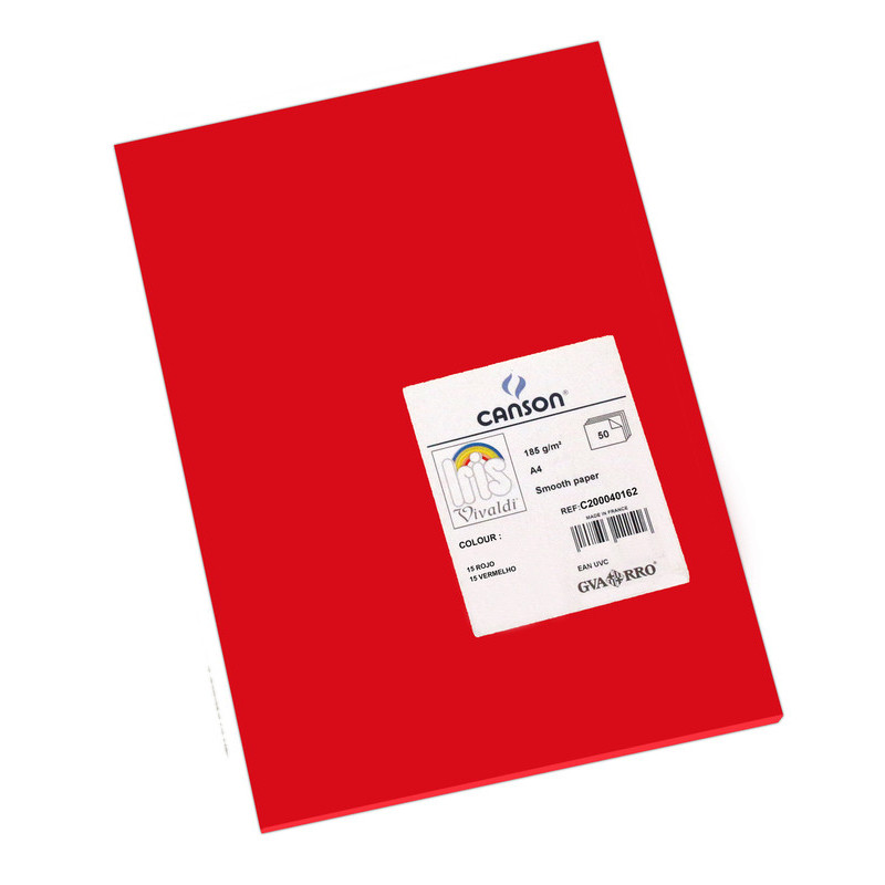 CARTULINA CANSON GUARRO IRIS A-4 ROJO 15 PTE 50U 200040162