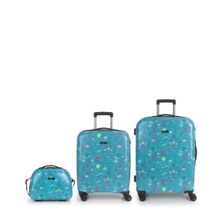 SET DE MALETA DE CABINA,  MEDIANA Y NECESER GABOL ACQUA GABOL25 235720018 TIENE DOS TAMAÑOS DIFERENT