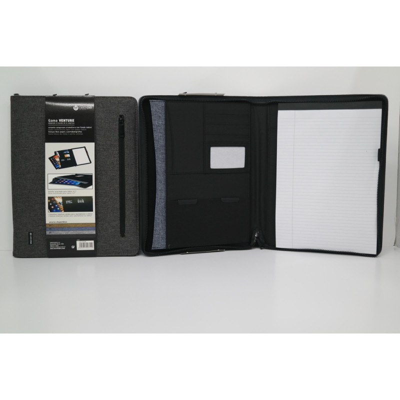 CARPETA CONGRESO CARCHIVO FL CREMALLERA TELA VENTURE PLOMO 24210008 ^