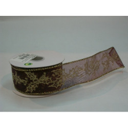 CINTA REGALO SEDA ACEBO GRANATE ORO 40MM 10YD 57399104 ^