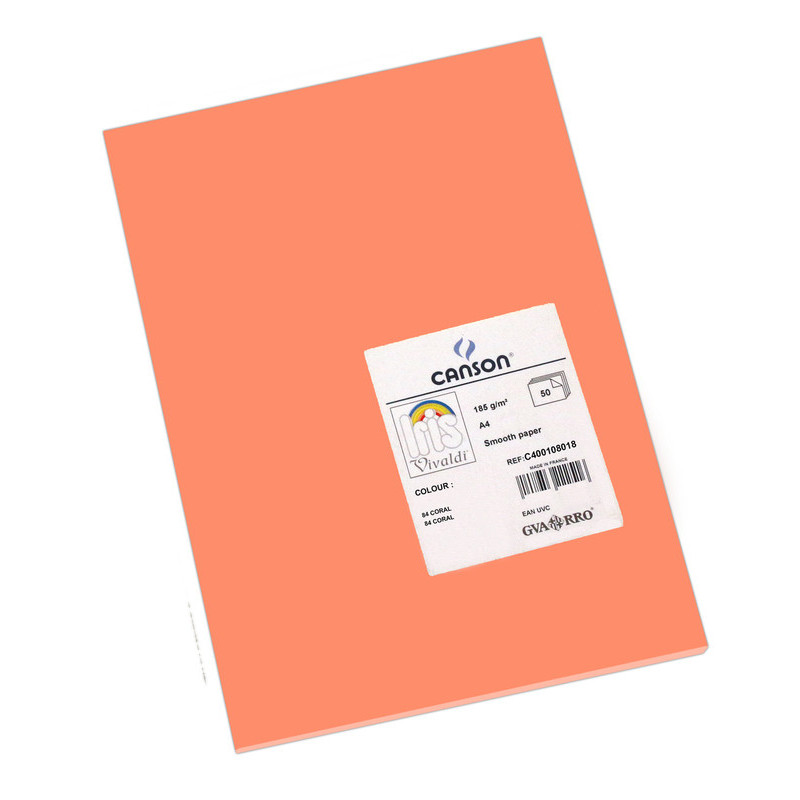 CARTULINA CANSON GUARRO IRIS A-4 CORAL 84 PTE 50U 400108018