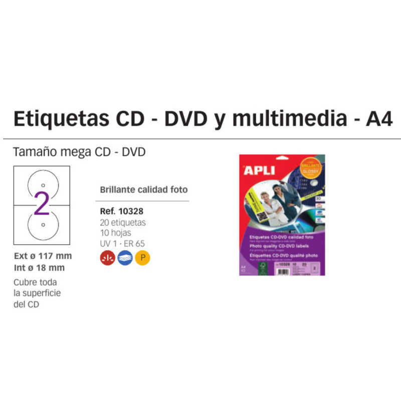 ETIQUETAS APLI L/C A-4 CD MEGA FOTO 10H 10328