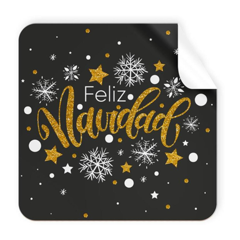 ETIQUETAS FELICIDADES ARGU FELIZ NAVIDAD NEGRA CUADRADA 250U MOD 47535