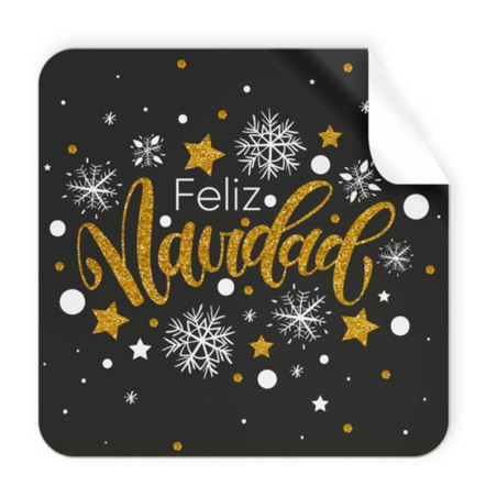ETIQUETAS FELICIDADES ARGU FELIZ NAVIDAD NEGRA CUADRADA 250U MOD 47535