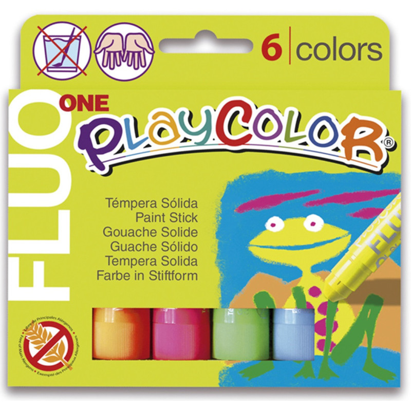 TEMPERA SOLIDA 10G 6 UDS COLORES FLUO ONE PLAYCOLOR DUNSA