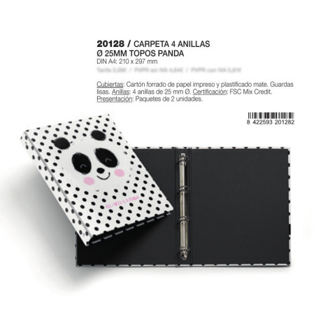 CARPETA CARTON 4 ANILLAS DE 25 MM A4 JORDI LABANDA PANDA TOPOS MR18 GIFTS2 20128